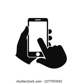 Human hand holding smartphone icon. Phone holding flat icon sign - vector