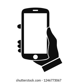 Human hand holding smartphone. Phone holding flat icon - stock vector