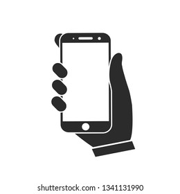 Human hand holding smartphone. Phone holding flat icon sign - vector for stock