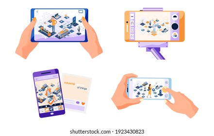 Mano humana sosteniendo escenas de smartphones con un sitio sobre medios modernos de progreso técnico. Línea de datos del circuito digital, Internet de las cosas. Administración informatizada de protección y almacenamiento de información