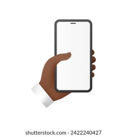 Human hand holding smartphone, showing phone with empty screen vector illustration