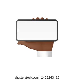 Human hand holding smartphone, using mobile phone with white empty screen vector illustration