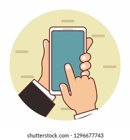 Human hand holding smartphone vector illustration 
