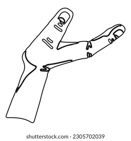 Human hand holding something. Continuous line art drawing. Vector isolated on white. Doodle cartoon of human hand.