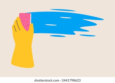 Human hand holding sponge. Colorful vector illustration