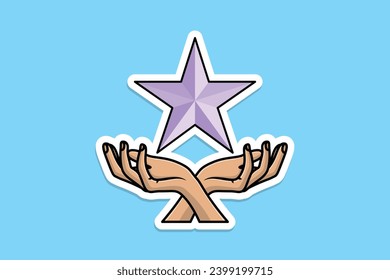 Human Hand Holding Star Sticker vector illustration. Business objects icon concept. The best excellent business services rating customer experience concept.
