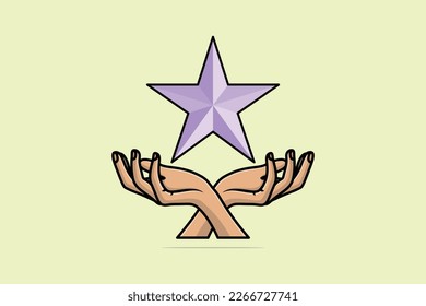 Humano sosteniendo una ilustración vectorial de una estrella. Concepto de icono de objetos comerciales. El mejor concepto de servicios de negocios que califica la experiencia del cliente. Concepto de retroalimentación en línea, agarre a mano una estrella.
