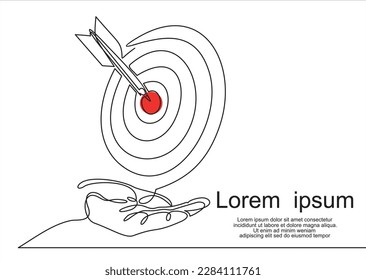 Human Hand Holding Target with Arrow vector icon meaning Goal Achievement-Continuous simple line draw style design graphic vector illustration.