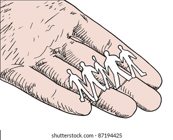human hand holding team silhouette vector