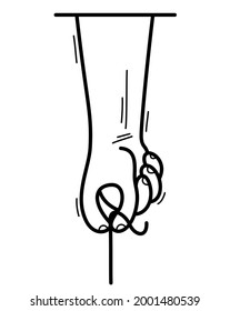 Human hand holding thread with fingers vector illustration, add any object to the thread to make your own concept design.
