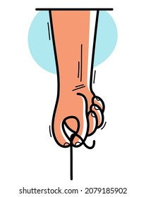 Human hand holding thread with fingers vector illustration, add any object to the thread to make your own concept design.
