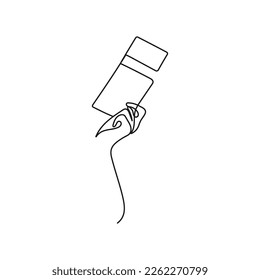 Human hand holding ticket. One line art. Hand drawn vector illustration.