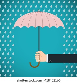 Human hand holding an umbrella. Protection from rain. Stock vector illustration.