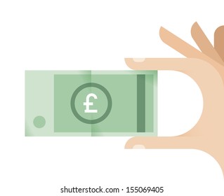 Human hand holding United Kingdom Pound sterling (GBP) banknote. Concepts: eurozone, Great Britain currency symbol, money making, stock exchange market, reliability, rate, online banking, pension etc.