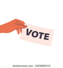 Human hand holding voting ballot. Election campaign for civil rights, protest event, rally. Voting and elections concept. Vector illustration in flat style