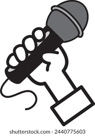 human hand holding wireless microphone