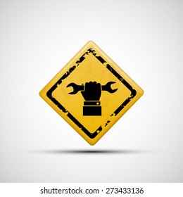 Human hand holding a wrench. Vector image.