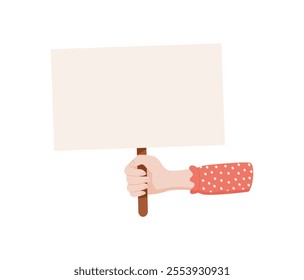 Human hand holds banner, hand raise demonstration board, character hold empowerment poster, man parade strike banner, right activist holds revolution sign, person holding protest placard,