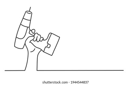 Human Hand Holds Drill. Hand Drawn Vector Illustration.