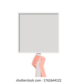 human hand holds an empty banner for protest. vector illustration isolated on white background