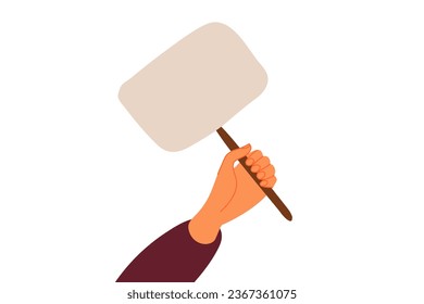 Human hand holds empty banner with Copy space. Activism concept. Message board. Flat vector illustration, Wrestling concept. Template for protest, political, activism, manifestation, message, conflict