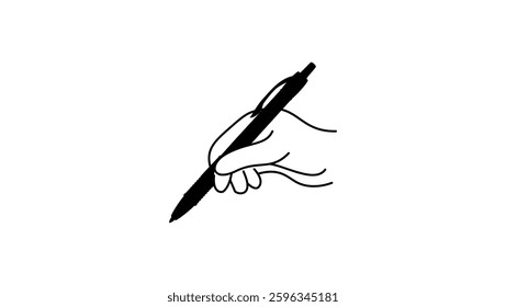 Human hand holds marker pen, black isolated silhouette