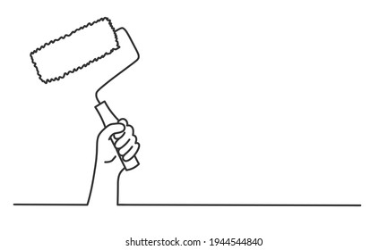 Human hand holds paint roller. Hand drawn vector illustration.