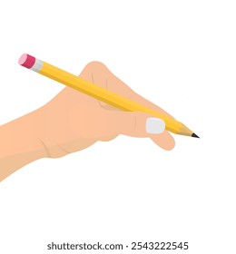 Human Hand Holds Pencil, Isolated On White Background. Flat Vector Illustration