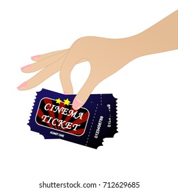 Human hand holds two cinema tickets on white background. EPS10 vector illustration. Flat design. Pick up tickets concept.  