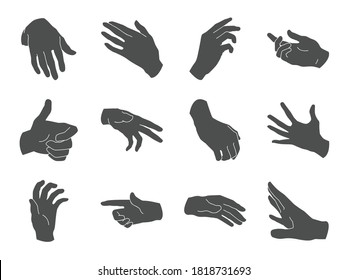 Human Hand icon collection. Different hands, gestures, signals and signs. Vector illustration.