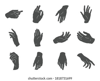 Human Hand icon collection. Different hands, gestures, signals and signs. Vector illustration.