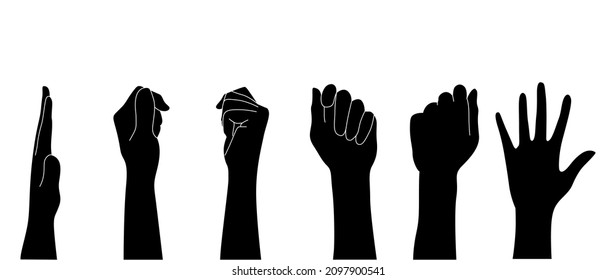 Human Hand icon collection. Different hands, gestures, signals and signs. Vector illustration.