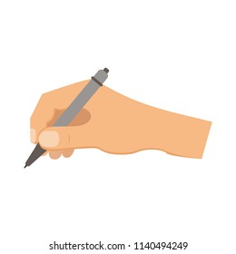 Human Hand Icon. A human hand holds a pen. Pen in hand. Vector illustration.