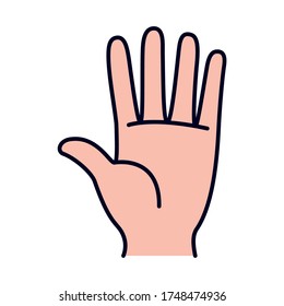 human hand icon over white background, line and fill style, vector illustration
