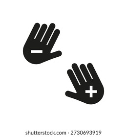 Icono de mano humana. Más menos Vector. Símbolo matemático de la palma. Gesto interactivo de control de usuario profesional. EPS 10.