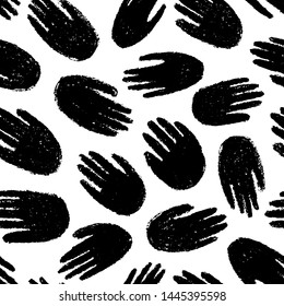 Human hand imprint vector seamless pattern. Palm trace hand drawn ink brush texture. Chaotic thenar, handbreadth marks decorative backdrop. Creative wallpaper, textile, wrapping paper design