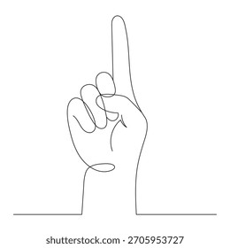 Mano humana con el dedo índice, dibujo continuo de una sola línea. Gesto de señalar una mano dibujando una sola línea. Concepto de instrucción del dedo, Ilustración vectorial. Línea editable.