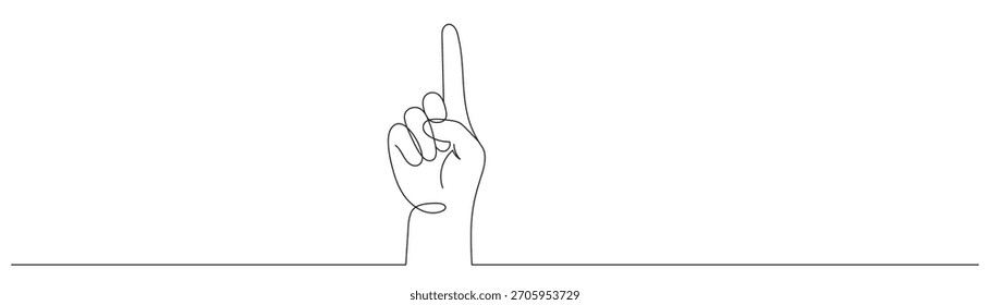 Mano humana con el dedo índice, dibujo continuo de una sola línea. Gesto de señalar una mano dibujando una sola línea. Concepto de instrucción del dedo, Ilustración vectorial. Línea editable.