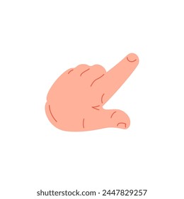 Human hand index finger pointing gesture icon vector flat illustration. Male cartoon arm forefinger showing important information message direction look pushing choosing click attention navigation