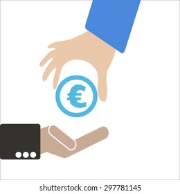 Human hand keep currency Euro symbol for market and stock money exchange concept in vector