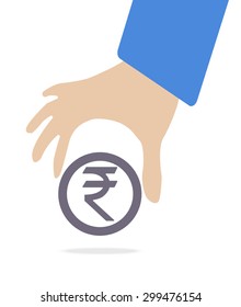 Human hand keep currency Rupee symbol for market and stock money exchange concept in vector
