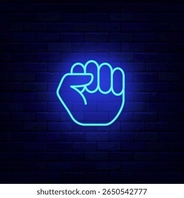 Human hand in knuckle pose neon icon. Fight and power. Command work. Vector stock illustration