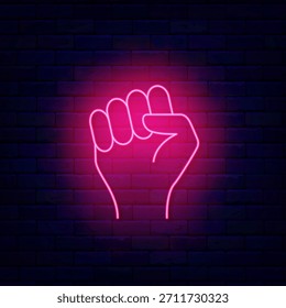 Menschliche Hand in Knöchel Pose Neon Symbol. Frauenpower. Kampfkonzept. Kommandoarbeit. Vektorgrafik