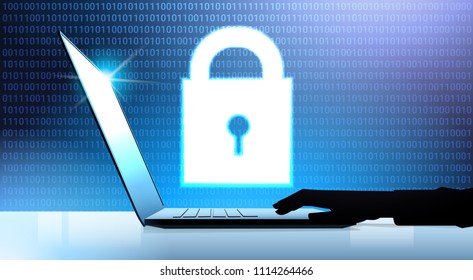 human hand laptop padlock Data protection privacy concept. GDPR. Cyber security network background. shielding personal information . internet technology networking connection