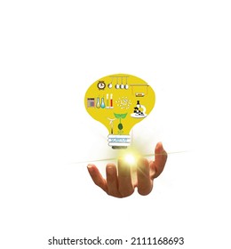 human hand with light bulb, concept science , vector illustration