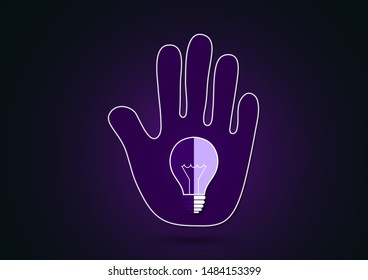 Human hand and light bulb icon. Great idea, business solution. Modern flat design concept for web banners, web sites, printed materials, infographics. Creative vector illustration for your design.