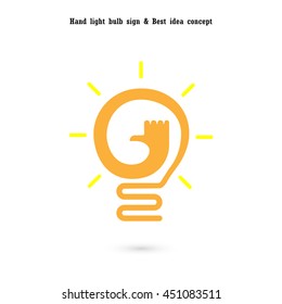 Human hand and light bulb logo vector design.The best idea logo.Good idea logo.Education,business logotype concept.Vector illustration.