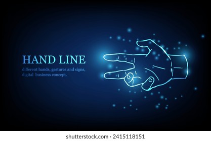 Línea de mano humana, diferentes manos, gestos y señales, concepto de negocio digital, ilustración vectorial de fondo de innovación digital futurista.