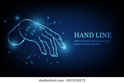 Human hand line, different hands, gestures and signs, digital business concept, futuristic digital innovation background vector illustration.