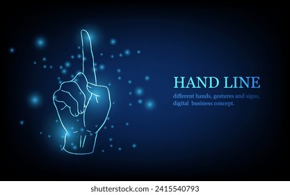 Menschliche Handlinie, verschiedene Hände, Gesten und Zeichen, digitales Geschäftskonzept, futuristische digitale Innovation Hintergrund, Vektorgrafik.